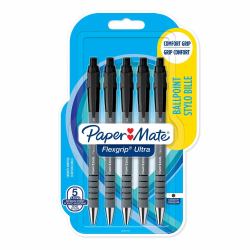 Papermate Flexgrip Ultra Noir Stylo à bille rétractable avec clip Moyen 5 pièce[s] (Paper Mate 2027751 Flexgrip 5 pack Black ink Retractable Ball Pen)
