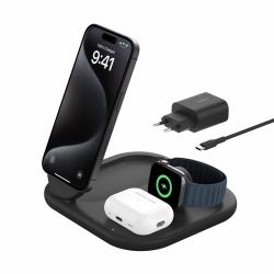 Belkin BoostCharge Headphones, Smartphone, Smartwatch Black USB Wireless charging Fast charging Indoor (Belkin BoostCharge 3-in-1 Charging Stand black)