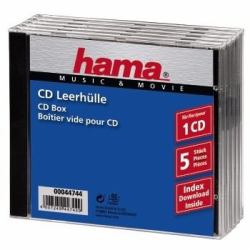 Hama CD Jewel Case Standard, Pack 5 Coque en C 1 disques Noir, Transparent (STANDARD CD JEWEL CASE 5 PACK BLACK)