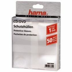 Hama CD/DVD Protective Sleeves, Pack of 50 50 discs Transparent (CD/DVD PROTECTIVE SLEEVES 50PCS)