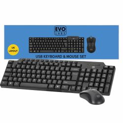 evo labs CM-501UK Wired Multimedia Keyboard and Mouse Combo Set, USB Plug and Play, Full Size Qwe...