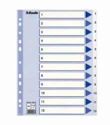 Esselte 100136 intercalaire de classement Onglet avec index numérique Polypropylène [PP] Bleu, Blanc (Esselte register PP A4 1-12 hvid)