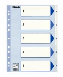 Esselte 100132 intercalaire de classement Onglet avec index numérique Polypropylène [PP] Bleu, Blanc (Register Non-Stop A4 1-5 White)