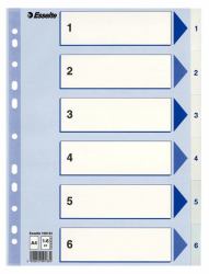 Esselte 100133 intercalaire de classement Onglet avec index numérique Polypropylène [PP] Bleu, Blanc (Register Non-Stop A4 1-6 White)