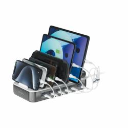 4smarts 541277 Organiseur de station de chargement Autonome ABS, Polycarbonate Gris (4smarts Charging Station Team 100W space grey [5x USB-C and 1x USB-A])