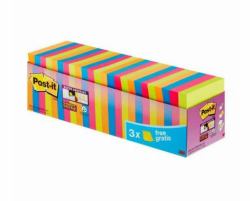 3M 7100234515 Post-it Carré Bleu, Vert, Orange, Rose 90 feuilles Auto-adhésif (Post-itÂ® Super Sticky Notes Assorted Colours 76 mm x 76 mm Promo Pack 90 Sheets/Pad 21 + 3 FREE Pads/Pack 100% PE...