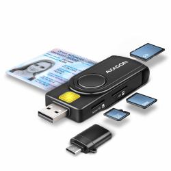 Axagon CRE-SMP2A USB Smart card & SD/microSD/SIM PocketReader smart card reader Indoor USB Type-A/USB Type-C Black (AXAGON CRE-SMP2A USB Smart Card & SD/m)