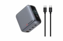 Verbatim 30240 chargeur d'appareils mobiles Universel Noir Secteur Charge rapide Intérieure (Verbatim Mini GaN Charger 140W With Display, 140W 4-Port + 140W USB-C to USB-C Cable)