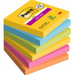 Post-It 7100259230 Carré Bleu, Vert, Orange, Rose, Jaune 90 feuilles Auto-adhésif (Post-it Pack of 6 Super Sticky Notes 76x76mm 90 Sheets Carnival Colours)