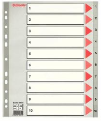 Esselte 100124 intercalaire de classement Onglet avec index numérique Polypropylène [PP] Gris, Rouge, Blanc (Esselte register PP A4 maxi 1-10 grÃ¥)