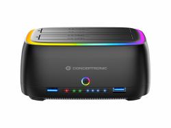 Conceptronic DONN36B Station d'accueil de disques de stockage USB 3.2 Gen 1 [3.1 Gen 1] Type-C Noir (Dual-Bay Rgb Hard Drive - Docking Station, For - 2.5/3.5-Inch Hdd Ssd, 2 X Usb A, Sd/Tf Card Rea...