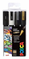 POSCA PC-5M Noir, Or, Argent, Blanc 4 pièce[s] (POSCA Marker UNI PC-5M 4er Set SWGS)