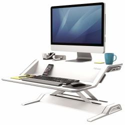 Fellowes Sit Stand Desk Riser - Lotus Height Adjustable Sit Stand Desk Converter with Cable Management - No Assembly Required - Max Weight 15.8KG - White (LOTUS SIT-STAND WORKSTATION W 0009901)