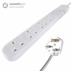 5M 6 WAY POWER EXTENSION BLOCK - UK PLUG TO 6XUK SOCKETS - WHITE