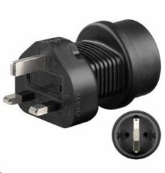 Microconnect PETRAVEL1 power plug adapter Type F Black (Universal adapter Schuko to UK - to connect CEE 7/4 devices to - UK power sockets, This adapter doesn't convert line voltage! - Warranty: 300M)