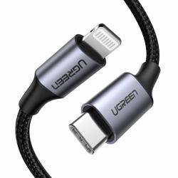 Ugreen 60759 câble de téléphone portable Noir, Argent 1 m USB C Lightning 